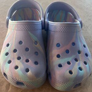 CROCS Purple Pink Blue Tie-Dye Slip On Shoes Girls Size 12
